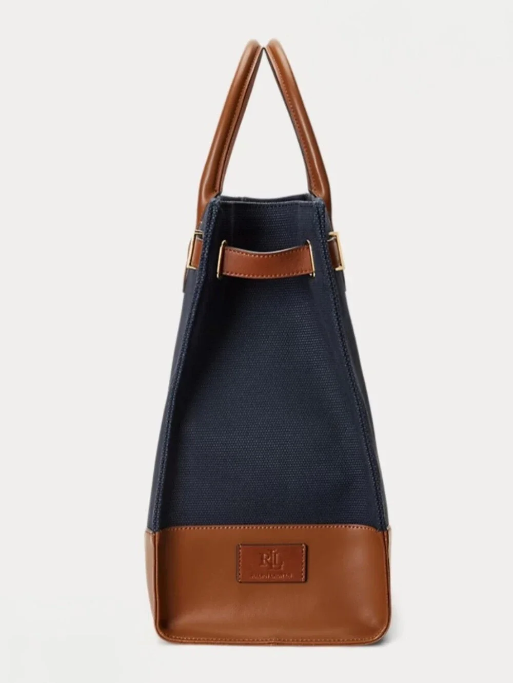 Ralph Lauren Navy Canvas and Brown Leather Tote - Picture 5 of 9